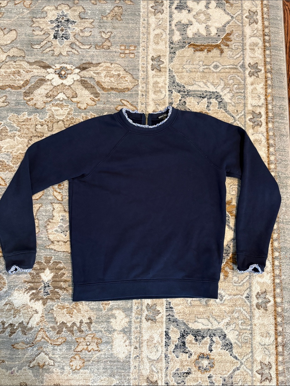 Mercantile j.crew navy Crewneck Sweatshirt. Stripe ruffle at neck and sleeve hem